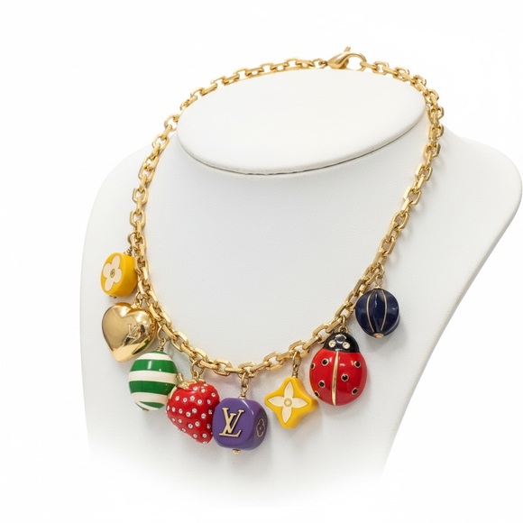Louis Vuitton Gold Chain Necklace with Multicolored Charms